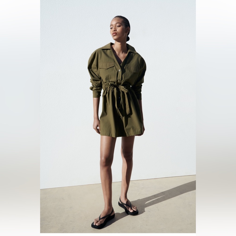 Belted mini dress safari sz S ZARA